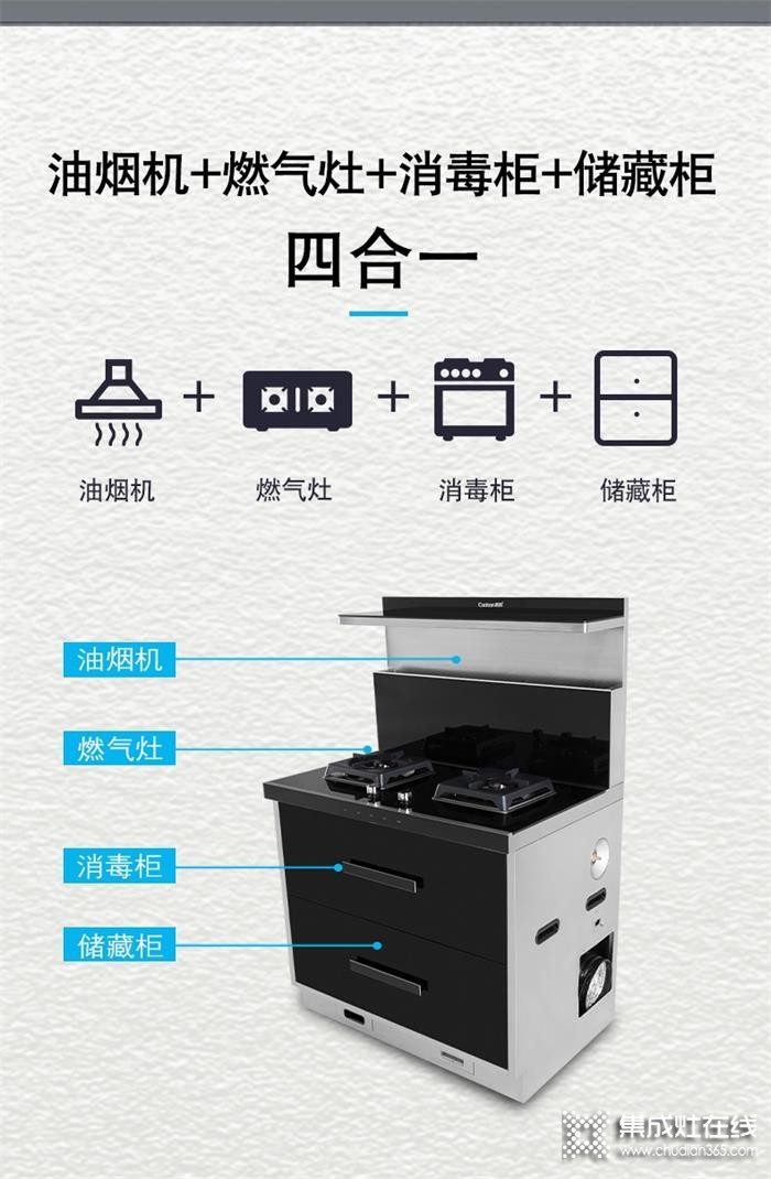 潮邦K7x消毒柜款集成灶，美觀實用，拒絕病從口入！